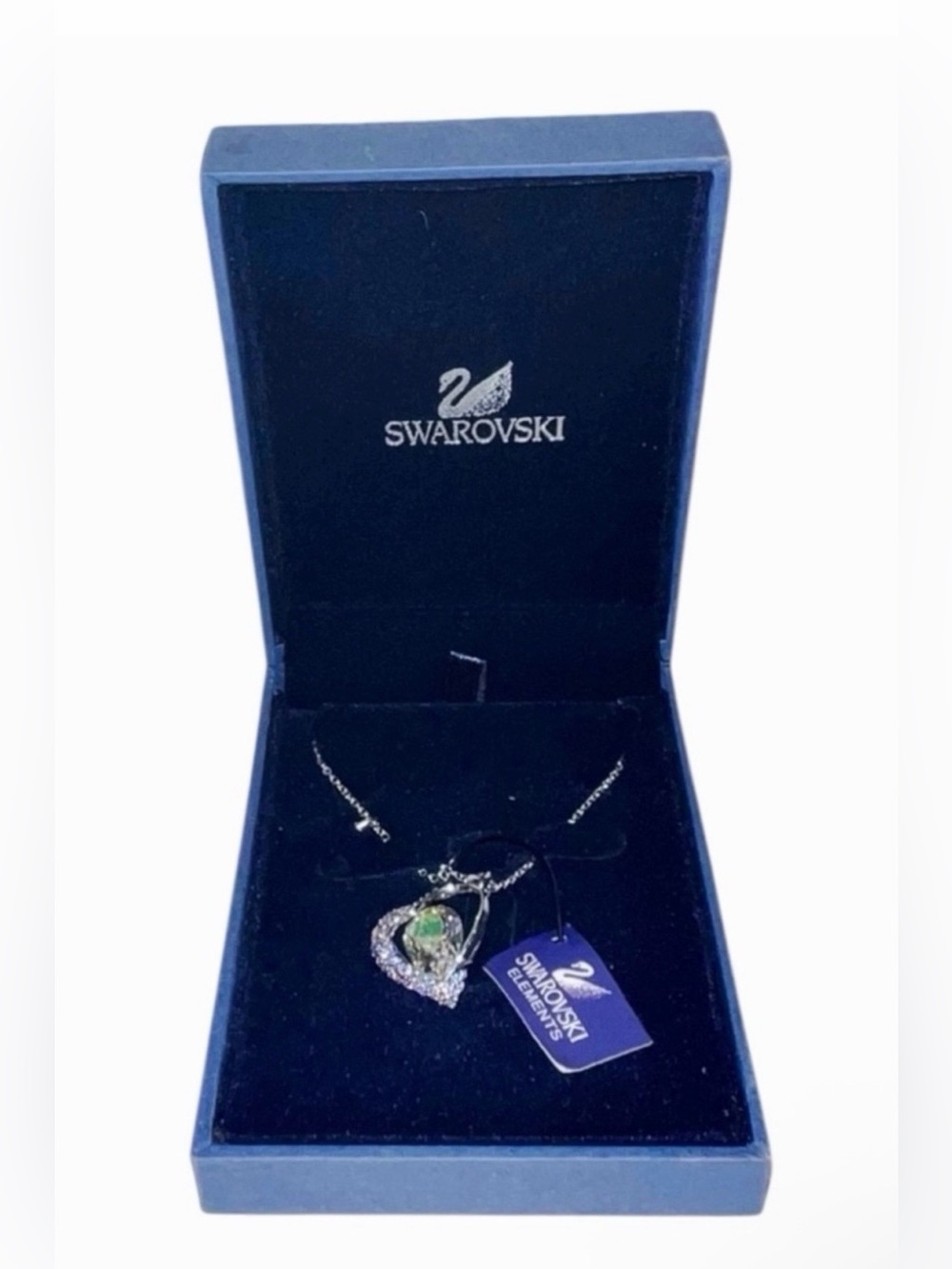 Rare large Swarovski Silver Heart Necklace with Green Crystal
